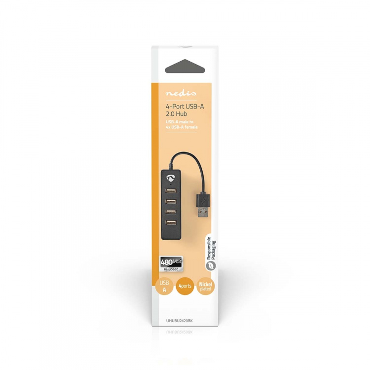 Nedis USB-Hub | USB-A Male | 4x USB A Female | 4-Poorts poort(en) | USB 2.0 | USB Gevoed
