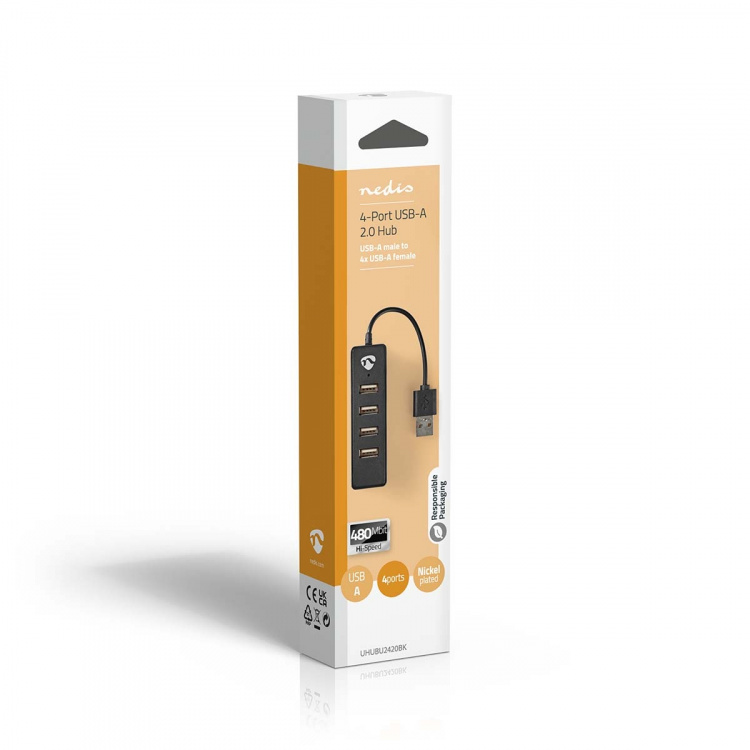 Nedis USB-Hub | USB-A Male | 4x USB A Female | 4-Poorts poort(en) | USB 2.0 | USB Gevoed