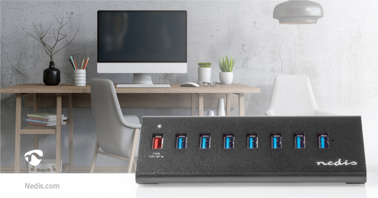 Nedis USB-Hub | USB Micro-B Female | USB-A Female | 8-Poorts poort(en) | QC3.0 / USB 3.2 Gen 1 | Netvoeding / USB Gevoed | 5 Gbps | 8x USB
