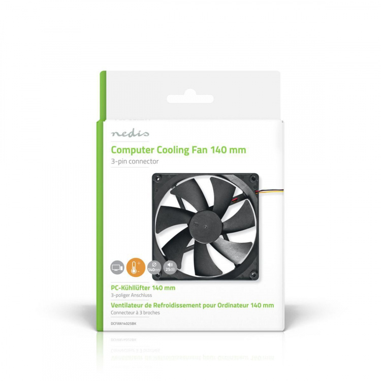 Nedis DC Ventilator | DC | Grootte ventilator: 140 mm | 3-Pin | 24.9 dBA | Zwart