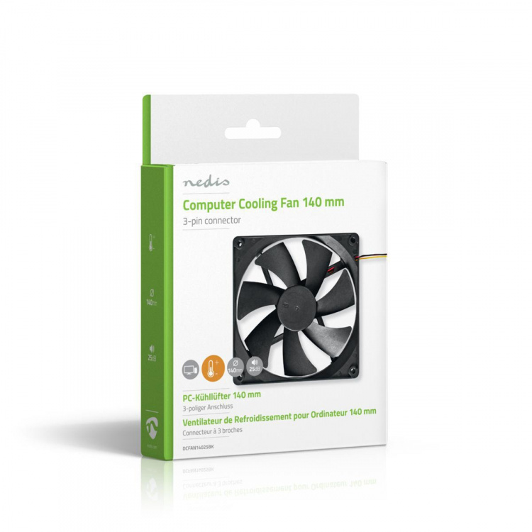 Nedis DC Ventilator | DC | Grootte ventilator: 140 mm | 3-Pin | 24.9 dBA | Zwart