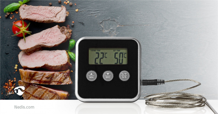 Nedis Vleesthermometer | Alarm / Timer | LCD | 0 - 250 °C | Zilver / Zwart
