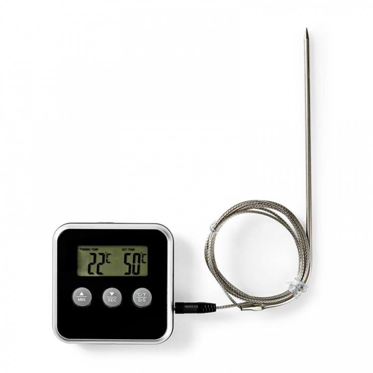 Nedis Vleesthermometer | Alarm / Timer | LCD | 0 - 250 °C | Zilver / Zwart