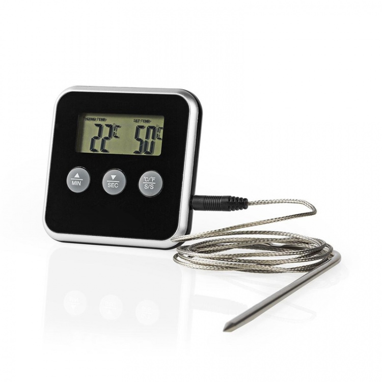 Nedis Vleesthermometer | Alarm / Timer | LCD | 0 - 250 °C | Zilver / Zwart