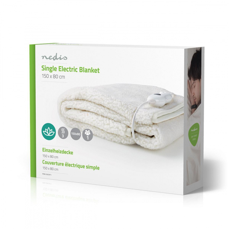 Nedis Elektrische Deken | Onderdeken | 1 Persoon | 150 x 80 cm | 3 Warmte Standen | Wasmachinebestendig | Oververhittingsbeveiliging | Polyester / Synthetisch