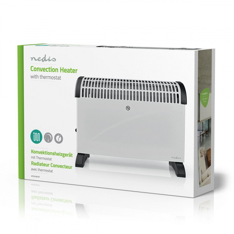 Nedis Convectorkachel | 2000 W | 3 Warmte Standen | Instelbare thermostaat | Omvalpreventie | Geïntegreerde handgrepen | Wit