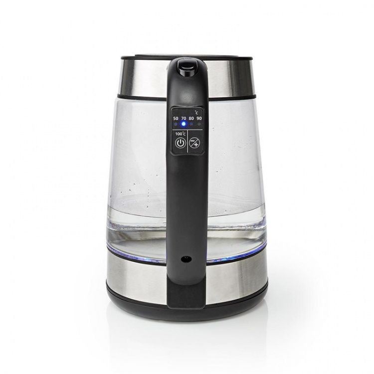 Nedis Waterkoker | 1.7 l | Glas | Transparant | 60,70,80,90,100 °C | Temperatuurindicator | 360 graden draaibaar | Verborgen verwarmingselement | Strix®-controller | Droogkookbeveiliging