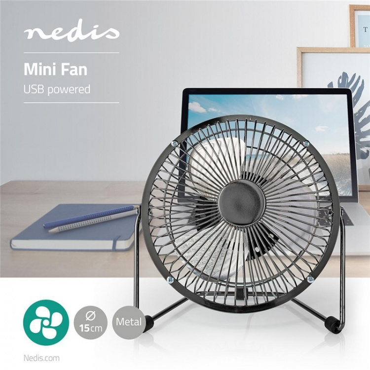 Nedis Tafelventilator | USB Gevoed | Diameter: 150 mm | 3 W | 1 Snelheid | Gun Metal Grijs