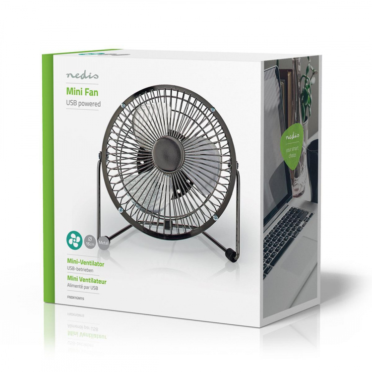 Nedis Tafelventilator | USB Gevoed | Diameter: 150 mm | 3 W | 1 Snelheid | Gun Metal Grijs