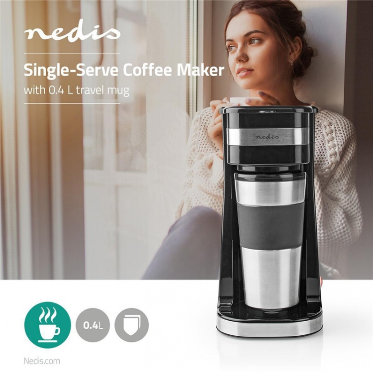 Nedis Koffiezetapparaat | Filter Koffie | 0.4 l | 1 Kopjes | Zilver / Zwart