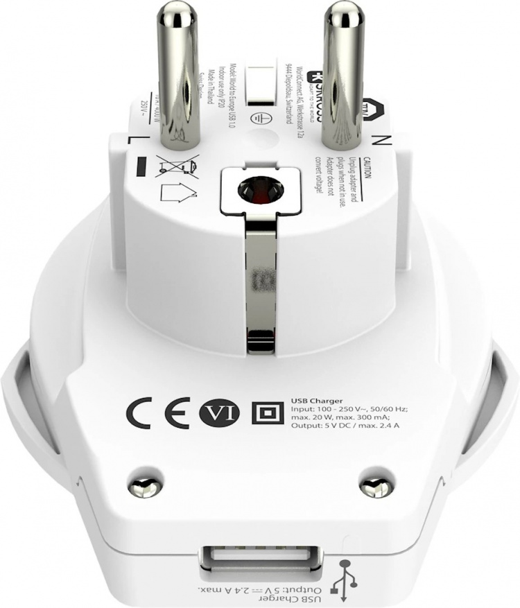 SKROSS Wereld naar Europa adapter, geïntegreerde USB-poort SKROSS Wereld naar Europa adapter, geïntegreerde USB-poort