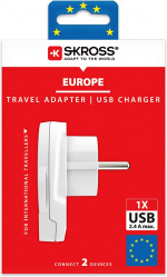 SKROSS Wereld naar Europa adapter, geïntegreerde USB-poort SKROSS Wereld naar Europa adapter, geïntegreerde USB-poort