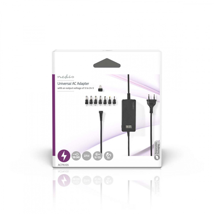 Nedis Universele AC-Stroomadapter | 36 W | 5 - 24 V DC | 1.80 m | 2.4 - 3.0 A | 7 plug(s) | Zwart Nedis Universele AC-Stroomadapter | 36 W | 5 - 24 V DC | 1.80 m | 2.4 - 3.0 A | 7 plug(s) | Zwart