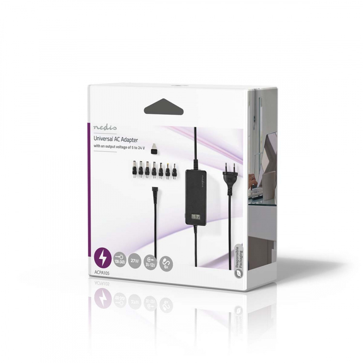 Nedis Universele AC-Stroomadapter | 36 W | 5 - 24 V DC | 1.80 m | 2.4 - 3.0 A | 7 plug(s) | Zwart Nedis Universele AC-Stroomadapter | 36 W | 5 - 24 V DC | 1.80 m | 2.4 - 3.0 A | 7 plug(s) | Zwart