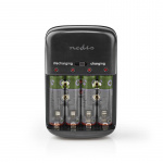 Nedis NiMH-Batterijlader AA / AAA | 1.2 / 9 V DC | 0.5 A | Druppelladen | Type C (CEE 7/16) | Batterijtype: AA / AAA / E-Blok (9V) | Zwart