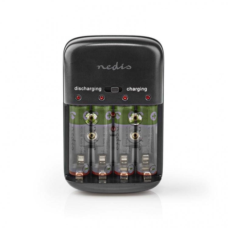 Nedis NiMH-Batterijlader AA / AAA | 1.2 / 9 V DC | 0.5 A | Druppelladen | Type C (CEE 7/16) | Batterijtype: AA / AAA / E-Blok (9V) | Zwart