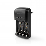 Nedis NiMH-Batterijlader AA / AAA | 1.2 / 9 V DC | 0.5 A | Druppelladen | Type C (CEE 7/16) | Batterijtype: AA / AAA / E-Blok (9V) | Zwart