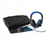 Nedis Gaming Combo Kit | 4-in-1 | Toetsenbord, Koptelefoon, Muis en Muismat | Blauw / Zwart | QWERTZ | Duits