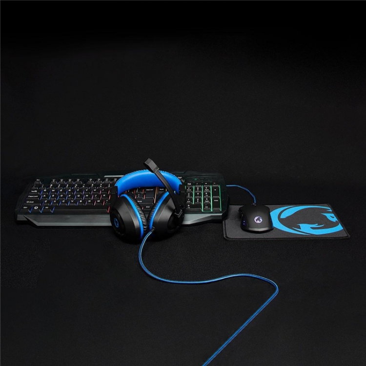 Nedis Gaming Combo Kit | 4-in-1 | Toetsenbord, Koptelefoon, Muis en Muismat | Blauw / Zwart | QWERTZ | Duits