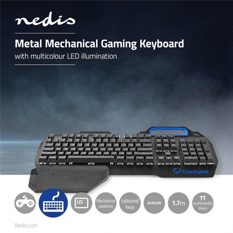 Nedis Bedraad Gaming Toetsenbord | USB | Mechanische Toetsen | RGB | US internationaal | US Internationaal | USB Gevoed | Lengte stroomkabel: 1.70 m | Gaming