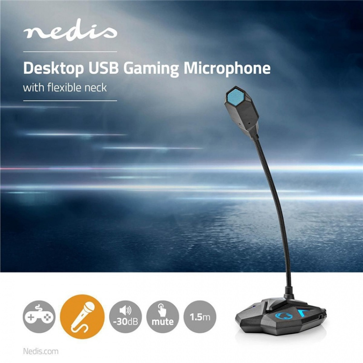 Nedis Streaming- en Gamingmicrofoon | Gebruikt voor: Desktop / Notebook | USB | Uitgangen audio / video / data: 1x 3.5 mm Audio Out | Aan/uit knop | Koptelefoonoutput Nedis Streaming- en Gamingmicrofoon | Gebruikt voor: Desktop / Notebook | USB | Uitgangen audio / video / data: 1x 3.5 mm Audio Out | Aan/uit knop | Koptelefoonoutput