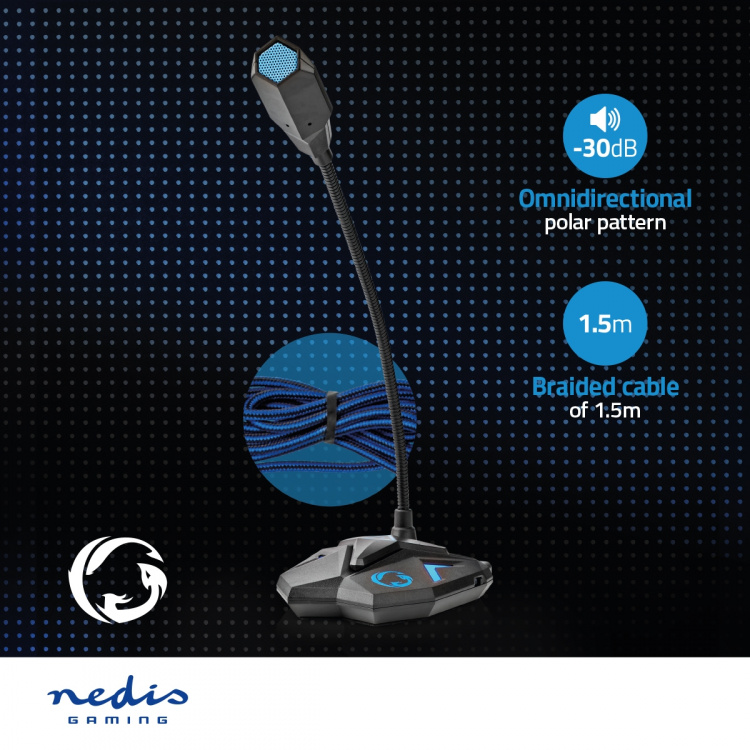 Nedis Streaming- en Gamingmicrofoon | Gebruikt voor: Desktop / Notebook | USB | Uitgangen audio / video / data: 1x 3.5 mm Audio Out | Aan/uit knop | Koptelefoonoutput Nedis Streaming- en Gamingmicrofoon | Gebruikt voor: Desktop / Notebook | USB | Uitgangen audio / video / data: 1x 3.5 mm Audio Out | Aan/uit knop | Koptelefoonoutput