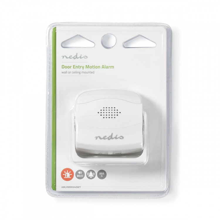 Nedis Bewegingsmelder met Alarm | Batterij Gevoed | 3x AAA/LR03 | 80 dB | Detectiebereik: 1.10 m | Detectiehoek: 10 ° | Plafond / Wand | Wit Nedis Bewegingsmelder met Alarm | Batterij Gevoed | 3x AAA/LR03 | 80 dB | Detectiebereik: 1.10 m | Detectiehoek: 10 ° | Plafond / Wand | Wit
