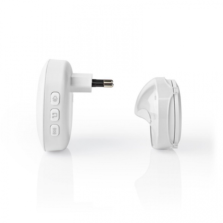 Nedis Draadloze Deurbelset | Netvoeding | 220 - 240 V AC 50 Hz | 1x CR2032 | Volume: 80 dB | Signaalbereik: 300 m | IP44 | Instelbaar volume | 36 Melodiën | 1 Ontvanger | Wit