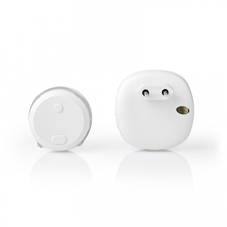 Nedis Draadloze Deurbelset | Netvoeding | 220 - 240 V AC 50 Hz | 1x CR2032 | Volume: 80 dB | Signaalbereik: 300 m | IP44 | Instelbaar volume | 36 Melodiën | 1 Ontvanger | Wit