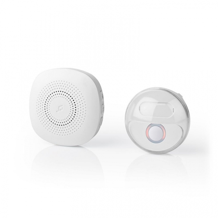 Nedis Draadloze Deurbelset | Netvoeding | 220 - 240 V AC 50 Hz | 1x CR2032 | Volume: 80 dB | Signaalbereik: 300 m | IP44 | Instelbaar volume | 36 Melodiën | 1 Ontvanger | Wit
