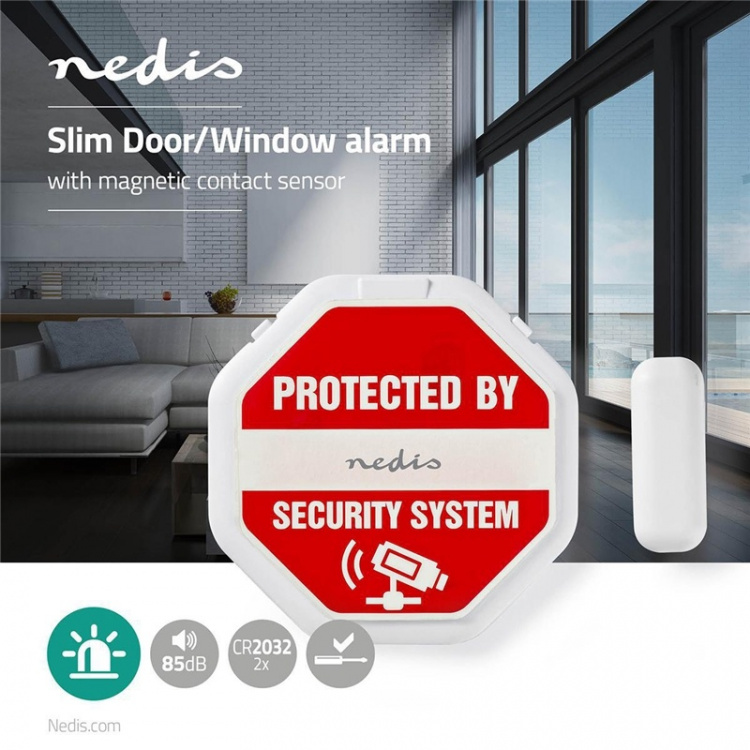 Nedis Deurstop-Raamalarm | Magnetic Sensor | Batterij Gevoed | 2x CR2032 | 85 dB | Wit Nedis Deurstop-Raamalarm | Magnetic Sensor | Batterij Gevoed | 2x CR2032 | 85 dB | Wit