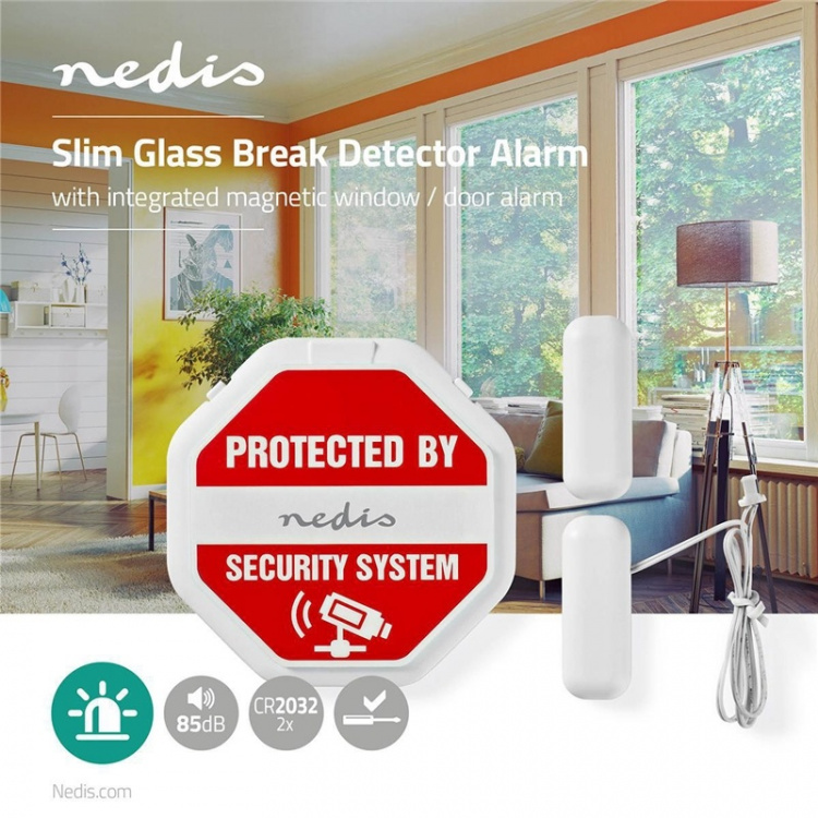 Nedis Deurstop-Raamalarm | Batterij Gevoed | 2x CR2032 | 85 dB | Wit Nedis Deurstop-Raamalarm | Batterij Gevoed | 2x CR2032 | 85 dB | Wit
