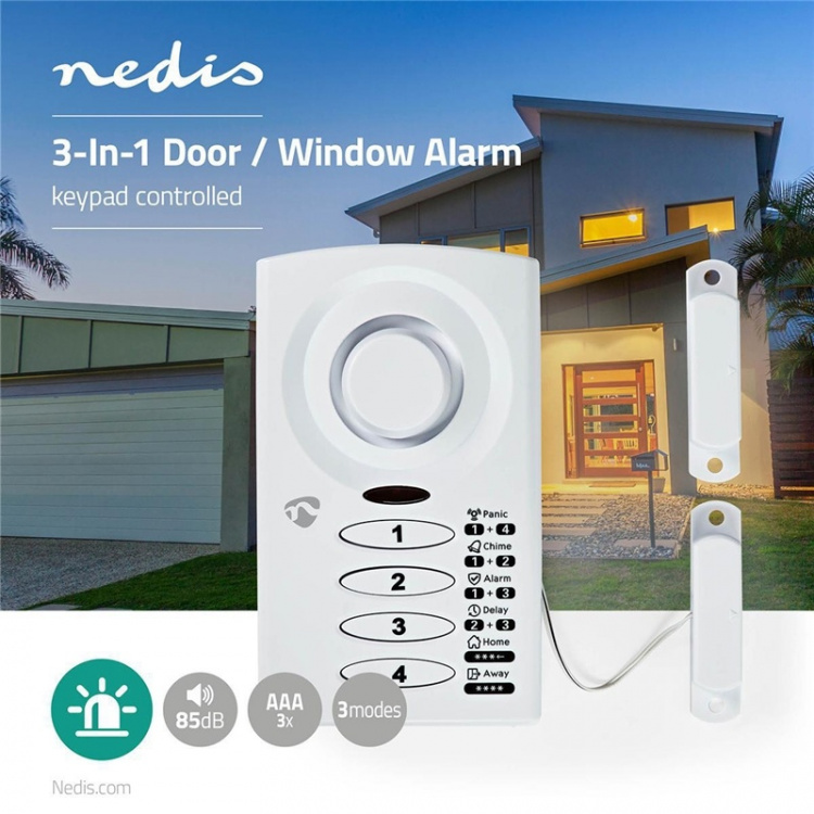 Nedis Deurstop-Raamalarm | Batterij Gevoed | 3x AAA/LR03 | 85 dB | Wit