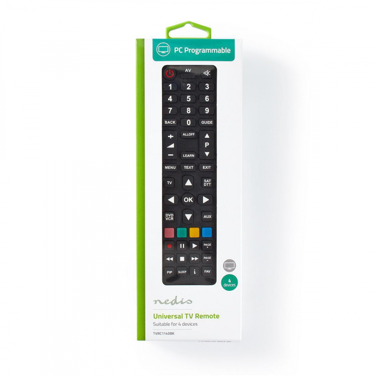 Nedis Universele Afstandsbediening | Programmeerbaar | 4 Apparaten | Duidelijke Lay-out | Infrarood | Zwart