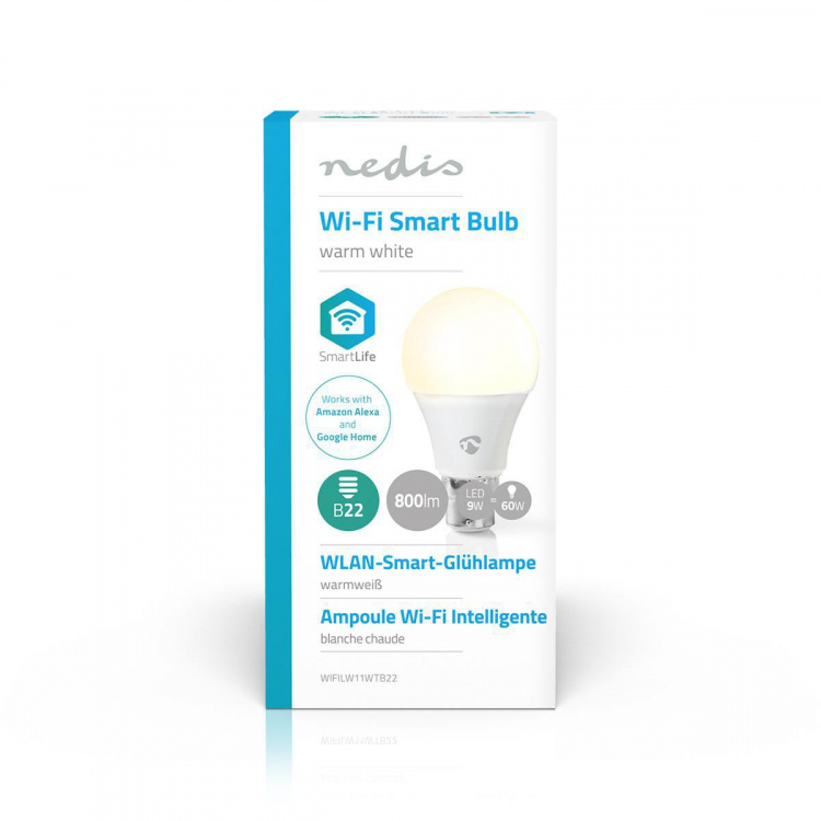 Nedis SmartLife LED Bulb | Wi-Fi | B22 | 800 lm | 9 W | Warm Wit | 2700 K | Android™ / IOS | A60 | 1 Stuks