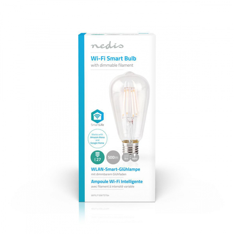 Nedis SmartLife LED Filamentlamp | E27 | 500 lm | 5 W | Warm Wit | 2700 K | Glas | Android™ / IOS | ST64 | 1 Stuks