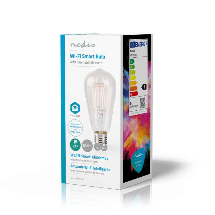Nedis SmartLife LED Filamentlamp | E27 | 500 lm | 5 W | Warm Wit | 2700 K | Glas | Android™ / IOS | ST64 | 1 Stuks