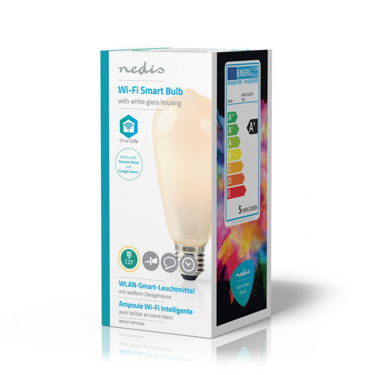 Nedis SmartLife LED Filamentlamp | E27 | 500 lm | 5 W | Warm Wit | 2700 K | Glas | Android™ / IOS | ST64 | 1 Stuks
