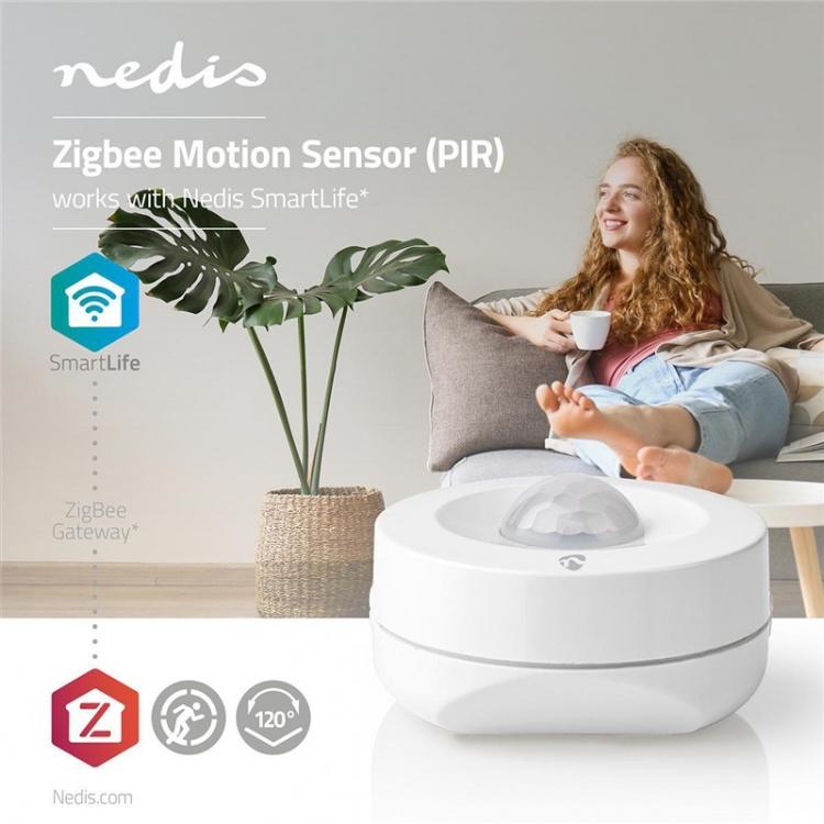 Nedis SmartLife Bewegingssensor | Batterij Gevoed | IP20 | Detectiehoek: 120 ° | Detectiebereik: 5 m | Max. batterijduur: 12 Maanden | Wit