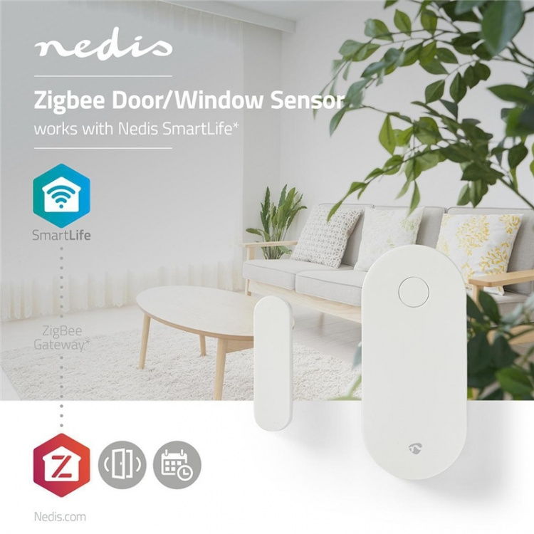 Nedis SmartLife Slimme Deur/Raam Sensor | Zigbee 3.0 | Batterij Gevoed | Android™ / IOS | Wit
