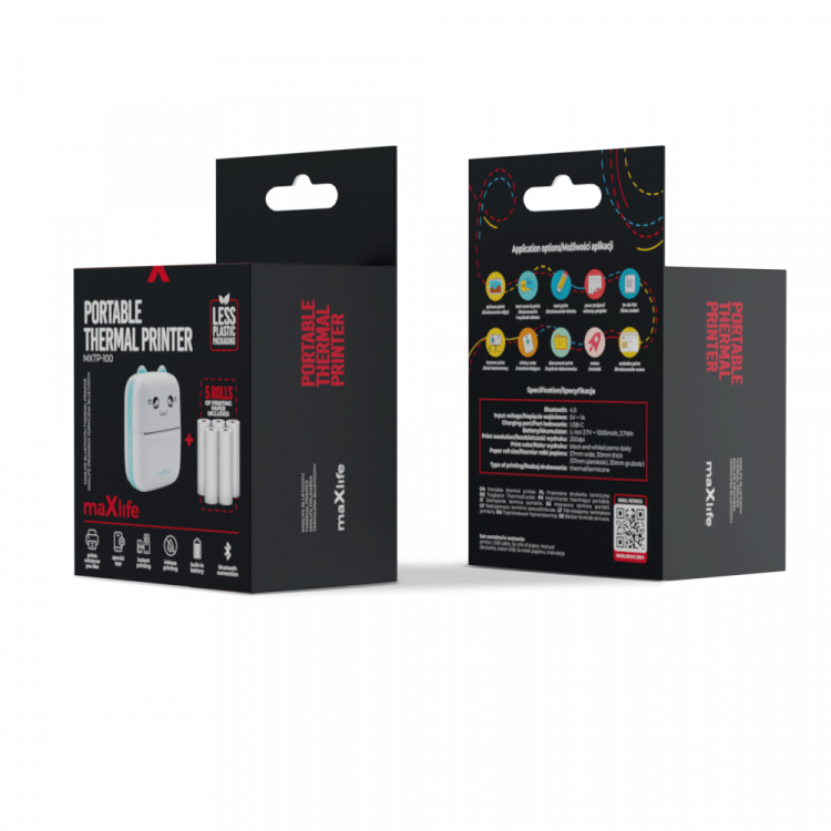 Maxlife MXTP-100 Thermische Printer - Draagbare Miniprinter met Bluetooth, Blauw