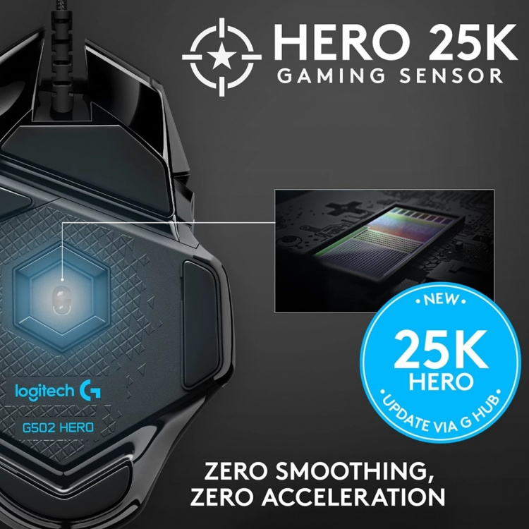 Logitech G502 HERO Gamingmuis met hoge prestaties Logitech G502 HERO Gamingmuis met hoge prestaties