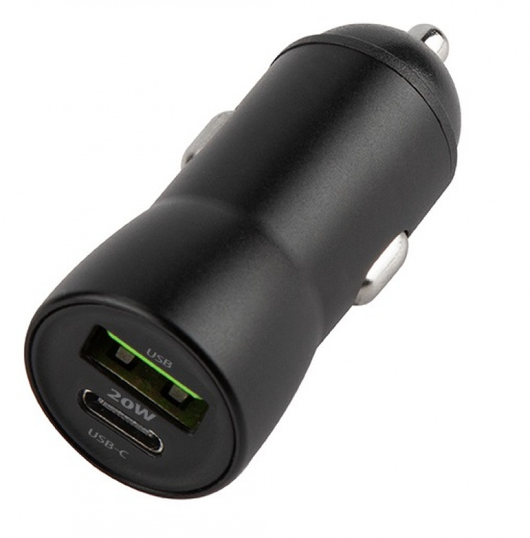 Maxlife MXCC-04 PD QC Autolader 1x USB-C 1x USB 20W, Zwart