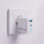 Forever GaN TC-06-65AC PD QC Wandoplader 1x USB-C 1x USB 65W Forever GaN TC-06-65AC PD QC Wandoplader 1x USB-C 1x USB 65W