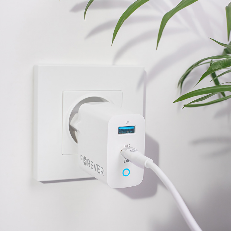Forever TC-06-33AC PD QC wandoplader 1x USB-C 1x USB 33W