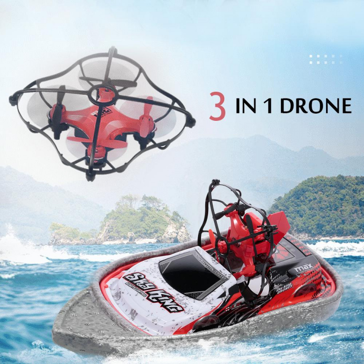 3-in-1 drone, boot, auto 2,4 G 4-assen, rood/grijs 3-in-1 drone, boot, auto 2,4 G 4-assen, rood/grijs