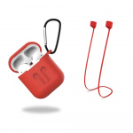 Siliconen beschermhoes met koptelefoonband en hanger voor Apple Airpods, rood Siliconen beschermhoes met koptelefoonband en hanger voor Apple Airpods, rood