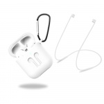 Siliconen beschermhoesje met hoofdtelefoonriem en hanger voor Apple Airpods, wit