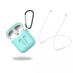 Siliconen beschermhoesje met koptelefoonriem en hanger voor Apple Airpods, Turquoise Groen Siliconen beschermhoesje met koptelefoonriem en hanger voor Apple Airpods, Turquoise Groen