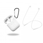 Siliconen beschermhoesje met hoofdtelefoonriem en hanger voor Apple Airpods, Wit/Transparant Siliconen beschermhoesje met hoofdtelefoonriem en hanger voor Apple Airpods, Wit/Transparant